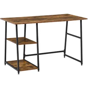 Comparateur de prix : HOMCOM Bureau informatique industriel 2 étagères aspect vieux bois acier noir