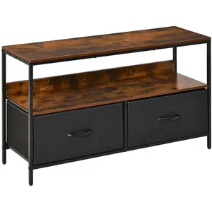 Comparateur de prix : HOMCOM Meuble TV industriel 2 tiroirs tissu gris acier MDF noir bois vieilli