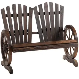 Outsunny Banc de jardin 2 places style rustique bois sapin traité carbonisation pas cher
