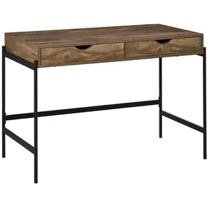 Comparateur de prix : HOMCOM Bureau industriel 2 tiroirs piètement métal noir plateau aspect bois