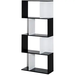 Comparateur de prix : Bibliothèque étagère HOMCOM contemporaine en S 4 étagères 60x24x148cm noir et blanc