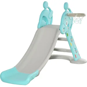 Comparateur de prix : HOMCOM Toboggan enfant avec panier de basket-ball bleu et gris