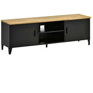 HOMCOM Meuble TV banc TV design industriel - 2 placards, 2 niches, 2 p... pas cher