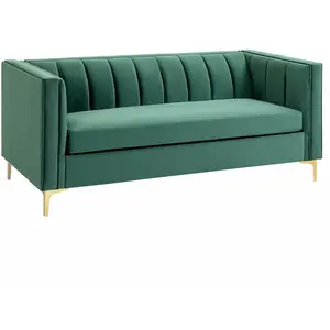 HOMCOM Canapé 3 places Art Déco acier doré revêtement velours vert sapin pas cher