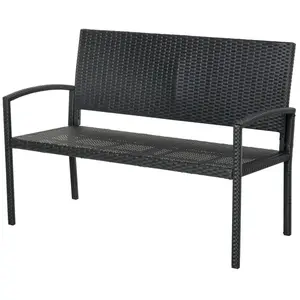Outsunny Banc de Jardin 2 Places Style Cosy Chic en Résine Tressée Noi...