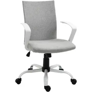 VINSETTO Chaise bureau design réglable piètement acier blanc tissu gris clair