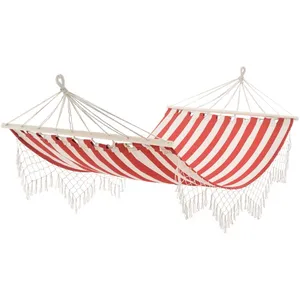 Comparateur de prix : Outsunny Hamac de voyage style hippie chic coton polyester rouge crème rayé