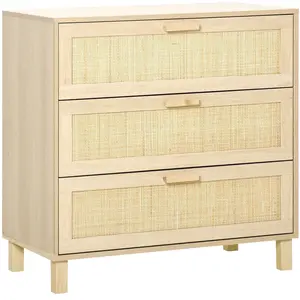 Comparateur de prix : Commode - HOMCOM - 3 tiroirs - cannage en rotin - aspect bois clair