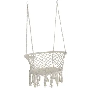 Fauteuil suspendu en macramé coton polyester OUTSUNNY - Beige - 80L x ... pas cher