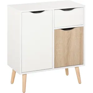 HOMCOM Rangement style scandinave 2 portes tiroir pin blanc effet chêne clair
