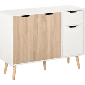 Comparateur de prix : HOMCOM Buffet design scandinave 3 portes tiroir pin blanc aspect chêne clair