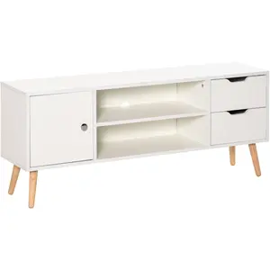 Meuble TV - HOMCOM - Style scandinave - Placard, niches et tiroirs - Blanc et bois pin