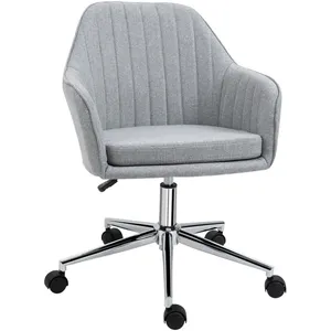 HOMCOM Chaise de bureau design contemporain piètement chromé lin gris pas cher