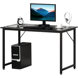 HOMCOM Bureau informatique style industriel grand plateau dim. 120L x 60l x 73H cm métal noir MDF aspect wengé brun foncé pas cher