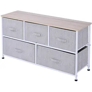 Comparateur de prix : HOMCOM Commode meuble de rangement dim. 100L x 30l x 54H cm 5 tiroirs ...