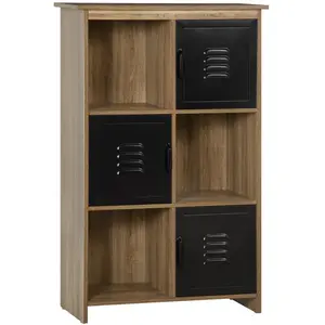 Comparateur de prix : HOMCOM Bibliothèque industrielle 3 niches 3 casiers aspect bois métal noir