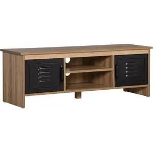 Comparateur de prix : HOMCOM Meuble TV design industriel 2 placards 2 niches aspect bois métal noir