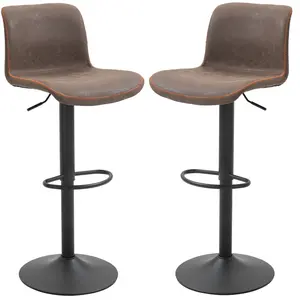 HOMCOM Lot de 2 tabourets de bar Vintage réglable pivotant repose-pied marron