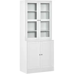 Comparateur de prix : HOMCOM Bibliothèque vitrine - 2 portes verre 2 portes bois 4 étagères - blanc