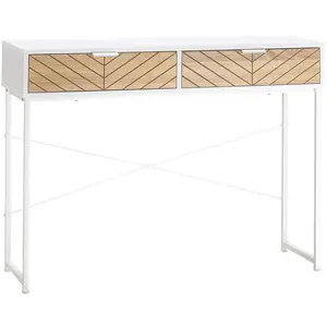 Comparateur de prix : HOMCOM Table console industriel 2 tiroirs aspect bois de chêne sculpté...