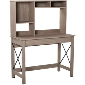 Comparateur de prix : HOMCOM Bureau bibliothèque 2 en 1 - 3 niches - aspect bois métal noir