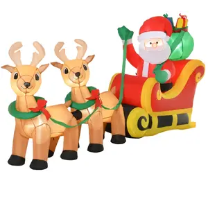 HOMCOM Père Noël gonflable LED avec traîneau, rennes, hotte 6 LED poly... pas cher
