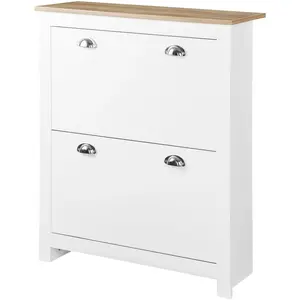 HOMCOM Armoire à chaussures 2 portes abattantes blanc chêne clair