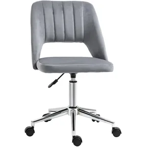 VINSETTO Chaise de bureau design dossier ajouré strié pied chromé velours gris pas cher