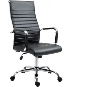 VINSETTO Fauteuil de bureau direction piètement chromé accoudoirs tapissés noir pas cher
