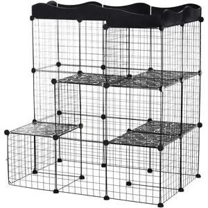 PawHut Cage parc enclos pour petits animaux chats visons modulable 3 n...