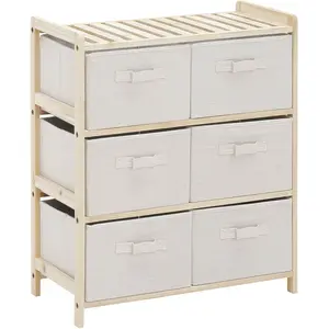 HOMCOM Commode 6 tiroirs polyester beige dim. 59L x 28l x 70H cm bois sapin