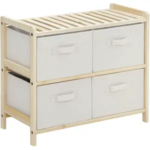 Comparateur de prix : HOMCOM Commode 4 tiroirs polyester beige dim. 59L x 28l x 50H cm bois sapin