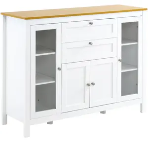HOMCOM Buffet classique chic 2 portes 2 étagères 2 tiroirs blanc bois clair pas cher