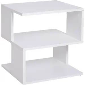 HOMCOM Table basse bout de canapé design contemporain asymétrique dim. 40L x 40l x 43H cm 2 étagères panneaux particules blanc pas cher