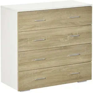 Comparateur de prix : HOMCOM Commode de rangement 4 tiroirs 76 x 35 x 72 cm blanc et couleur bois
