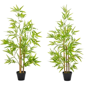 Comparateur de prix : Outsunny Lot de 2 bambous artificiels 1,20H m - 369 feuilles - pot noir