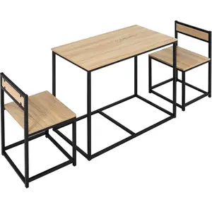 HOMCOM Ensemble table 2 chaises style industriel métal noir aspect bois clair pas cher