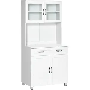 HOMCOM Buffet haut contemporain 4 portes grand tiroir et niche blanc pas cher