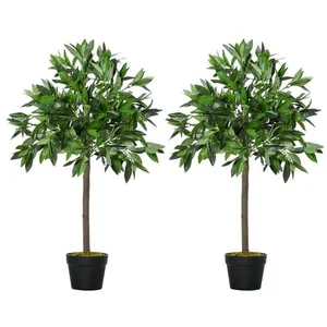 Comparateur de prix : Outsunny Lot de 2 lauriers boules artificiels H.0,90 m pot inclus noir vert
