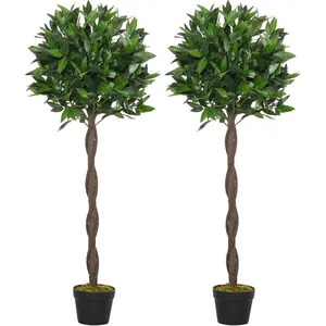 Comparateur de prix : Outsunny Lot de 2 lauriers boules artificiels H.1,20H m pot inclus noir vert