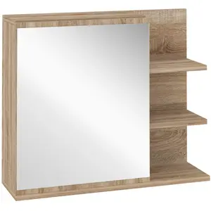 Comparateur de prix : KLEANKIN Armoire miroir de salle de bain avec étagères - aspect chêne clair