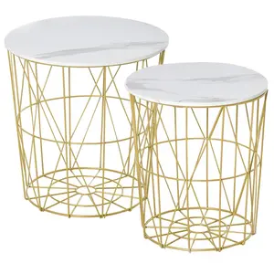 HOMCOM Lot de 2 tables gigognes néo-rétro métal doré aspect marbre blanc pas cher