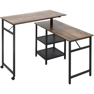 Comparateur de prix : HOMCOM Bureau industriel d'angle modulable 2 étagères aspect bois métal noir