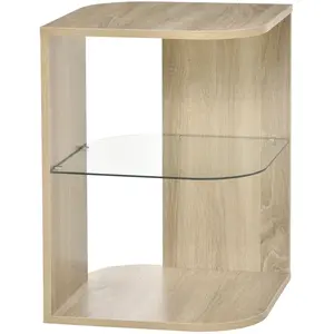HOMCOM Guéridon design contemporain étagère verre trempé aspect chêne clair pas cher
