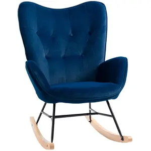 HOMCOM Fauteuil à bascule oreilles accoudoirs aspect velours bleu pas cher
