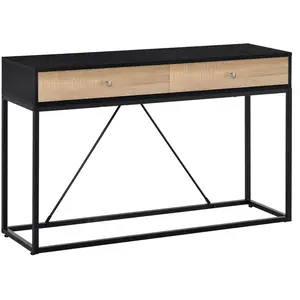 HOMCOM Console design 2 tiroirs métal aspect bois chêne clair et noir pas cher