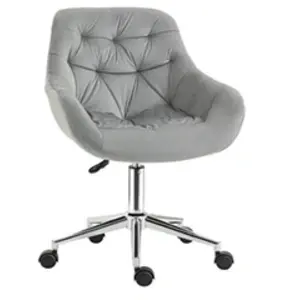 VINSETTO Chaise de bureau design Chesterfield effet capitonné hauteur réglable pivotant 360° piètement chromé velours gris pas cher
