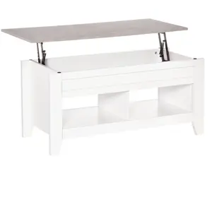 HOMCOM Table basse rectangulaire plateau relevable 2 niches et coffre panneaux particules blanc aspect marbre pas cher