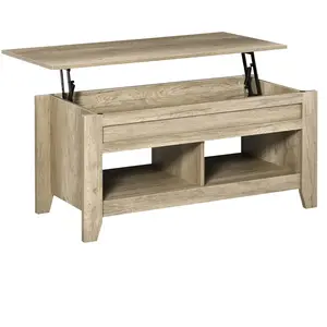 Comparateur de prix : HOMCOM Table Basse relevable 2 niches et Coffre en Bois chêne