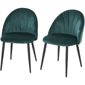 HOMCOM Lot de 2 chaises velours vert pieds métal noir dim. 52l x 54l x 79h cm pas cher